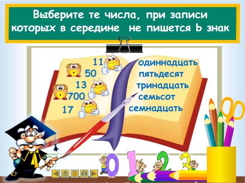 Выберите те числа, при записи которых в середине  не пишется Ь знак 11